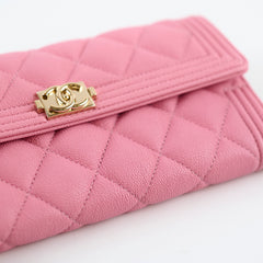 Chanel Boy Caviar Long Wallet Pink