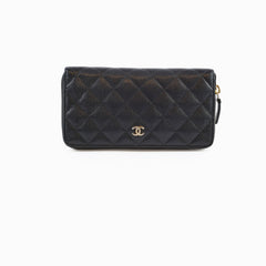 Chanel Quilted Caviar Long Wallet Black