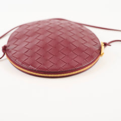 Bottega Veneta Round Intrecciato Crossbody Burgundy