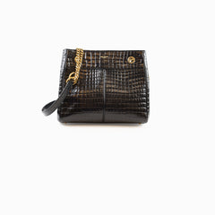 Saint Laurent Claude Croc Embossed Black Shopping Tote