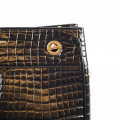 Saint Laurent Claude Croc Embossed Black Shopping Tote