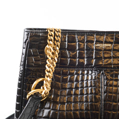 Saint Laurent Claude Croc Embossed Black Shopping Tote