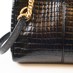 Saint Laurent Claude Croc Embossed Black Shopping Tote