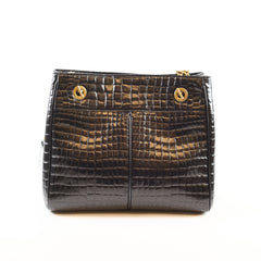 Saint Laurent Claude Croc Embossed Black Shopping Tote