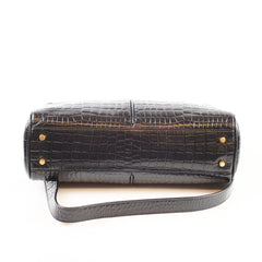 Saint Laurent Claude Croc Embossed Black Shopping Tote