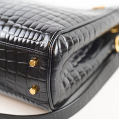 Saint Laurent Claude Croc Embossed Black Shopping Tote
