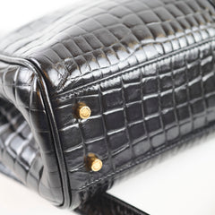 Saint Laurent Claude Croc Embossed Black Shopping Tote