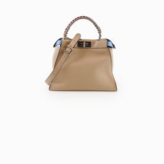 Fendi Medium Peekaboo I See U Braided Handle Calfskin Dove Grey