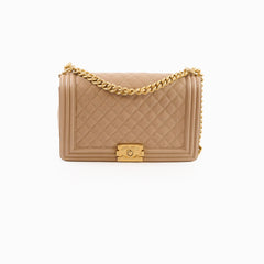 Chanel New Medium Boy Quilted Caviar Dark Beige (Series 27)