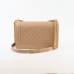 Chanel New Medium Boy Quilted Caviar Dark Beige (Series 27)