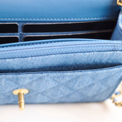 Chanel Denim WOC Wallet On Chain  Pearl Crush Microchip