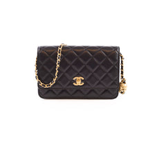 Chanel Wallet On Chain WOC Lambskin Black GHW Microchip Pearl Crush