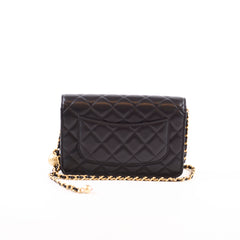 Chanel Wallet On Chain WOC Lambskin Black GHW Microchip Pearl Crush