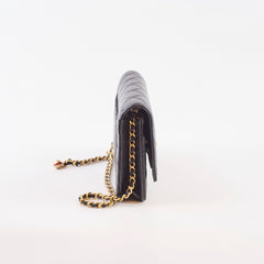 Chanel Wallet On Chain WOC Lambskin Black GHW Microchip Pearl Crush