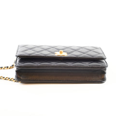 Chanel Wallet On Chain WOC Lambskin Black GHW Microchip Pearl Crush