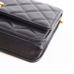 Chanel Wallet On Chain WOC Lambskin Black GHW Microchip Pearl Crush