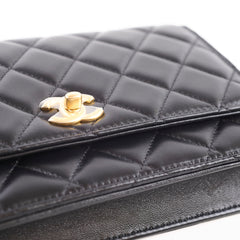 Chanel Wallet On Chain WOC Lambskin Black GHW Microchip Pearl Crush