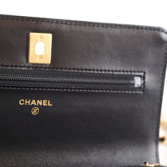 Chanel Wallet On Chain WOC Lambskin Black GHW Microchip Pearl Crush