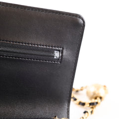 Chanel Wallet On Chain WOC Lambskin Black GHW Microchip Pearl Crush