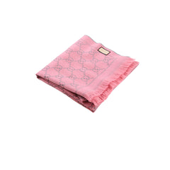 Gucci Jacquard GG Monogram Wool Fringe Scarf Pink/Grey