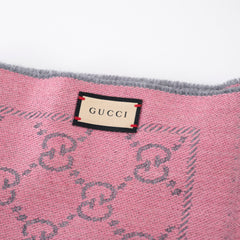 Gucci Jacquard GG Monogram Wool Fringe Scarf Pink/Grey