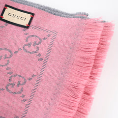 Gucci Jacquard GG Monogram Wool Fringe Scarf Pink/Grey