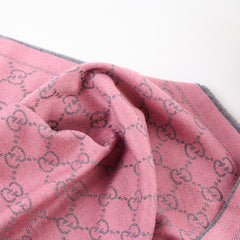 Gucci Jacquard GG Monogram Wool Fringe Scarf Pink/Grey