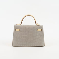 Hermes Mini Kelly Alligator Mississippiensis Gris Perle/Vanilla - U stamp