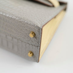 Hermes Mini Kelly Alligator Mississippiensis Gris Perle/Vanilla - U stamp