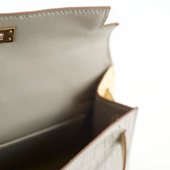 Hermes Mini Kelly Alligator Mississippiensis Gris Perle/Vanilla - U stamp