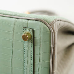 Hermes Birkin 25 Alligator Mississippiensis Verte D'eau/Gris Perle - U Stamp