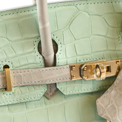 Hermes Birkin 25 Alligator Mississippiensis Verte D'eau/Gris Perle - U Stamp