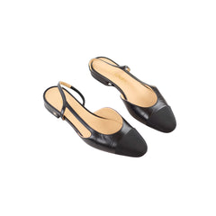 Chanel Grosgrain Slingback Flats Goatskin Black