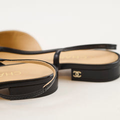 Chanel Grosgrain Slingback Flats Goatskin Black