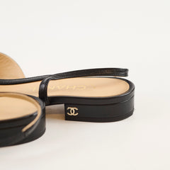 Chanel Grosgrain Slingback Flats Goatskin Black