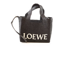 Loewe Small Font Raffia Tote Bag Black