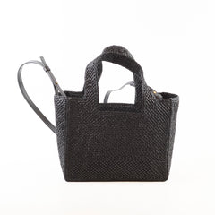 Loewe Small Font Raffia Tote Bag Black