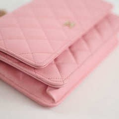 Chanel Caviar Wallet On Chain WOC Pink Microchip