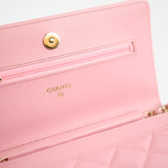 Chanel Caviar Wallet On Chain WOC Pink Microchip