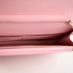 Chanel Caviar Wallet On Chain WOC Pink Microchip