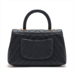 Chanel Small Chevron Coco Handle Caviar Navy