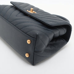 Chanel Small Chevron Coco Handle Caviar Navy