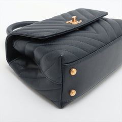 Chanel Small Chevron Coco Handle Caviar Navy