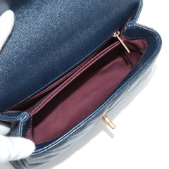 Chanel Small Chevron Coco Handle Caviar Navy