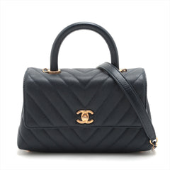 Chanel Small Chevron Coco Handle Caviar Navy
