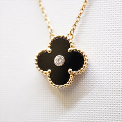 Van Cleef & Arpels Vintage Alhambra Diamond Onyx 2016 Holiday Necklace