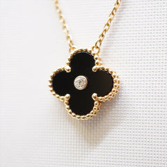 Van Cleef & Arpels Vintage Alhambra Diamond Onyx 2016 Holiday Necklace