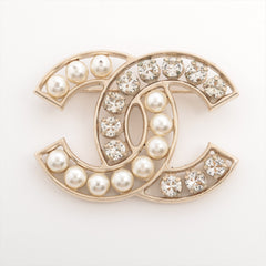 Chanel Coco Logo Rhinestone Pearl Brooch Costume Jewellery