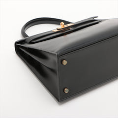 Hermes Kelly 28 Black Box Leather Circle L Stamp