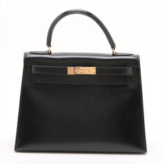 Hermes Kelly 28 Black Box Leather Circle L Stamp